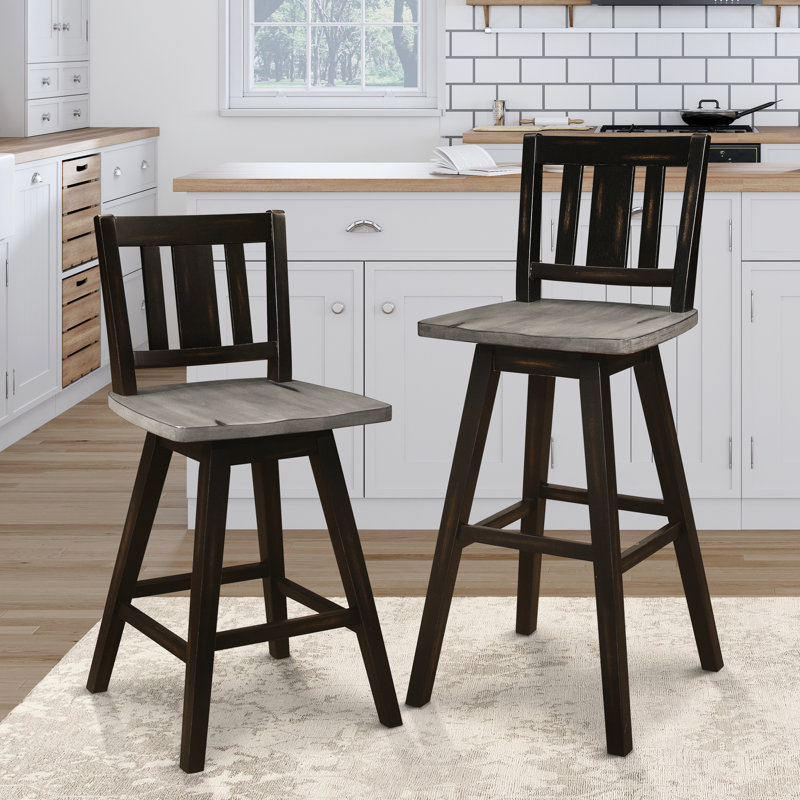 2 chaises pivotantes à 360 degrés pour hauteur comptoir - 2 sièges de salle à manger en bois d'hévéa massif gris-noir