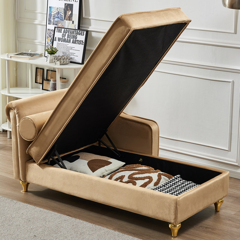 Chaise longue rembourrée Gaurik, Velours kaki