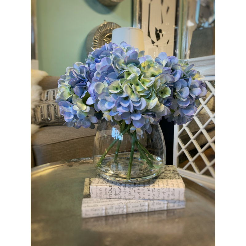 Hortensias en vase, Bleu / vert