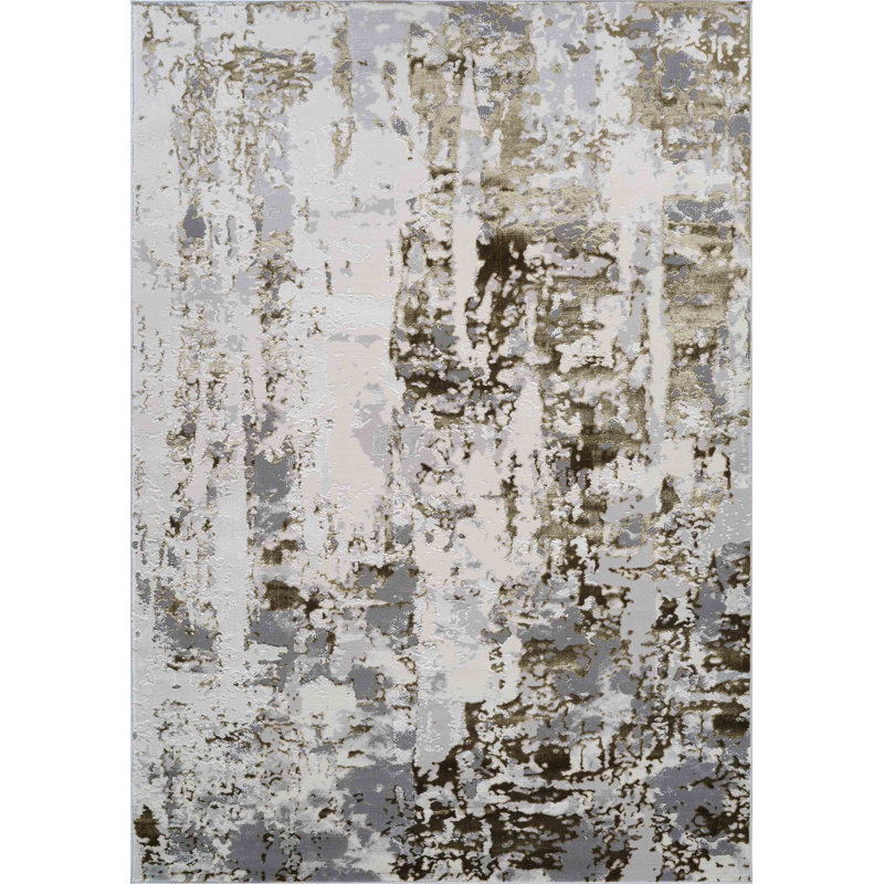 Abstract Power Loom Gold Area Rug, Rectangle 160 x 230cm