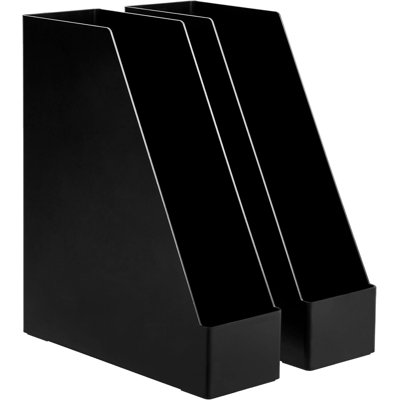 Black 2-Piece Plastic Storage Rack, Vertical Design Suitable For Storing Magazines And Documents, Practical And Convenient Desktop Organization.