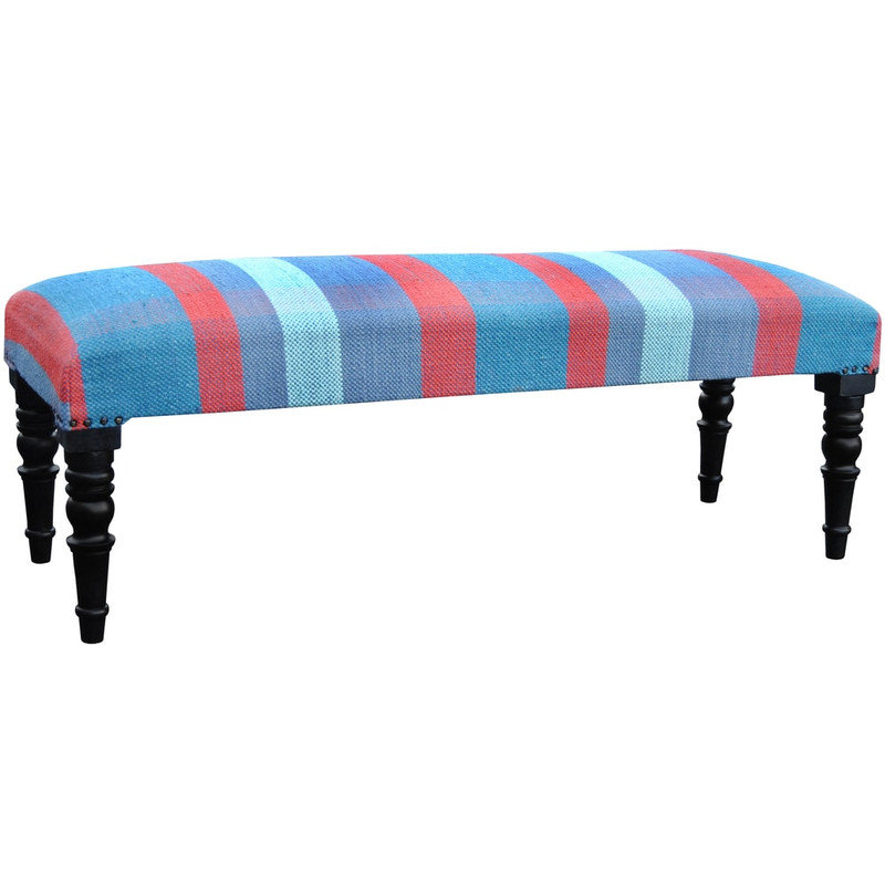Beautrice Upholstered Bench, Blue/Pink