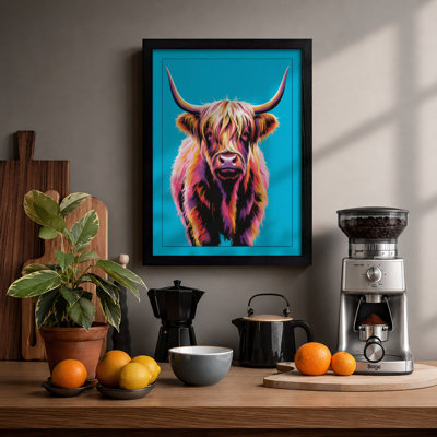 Highland Cattle Head Modern - Framed Print