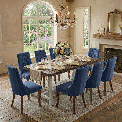 9 Pieces Modern Farmhouse Rectangle Dining Set with Mid-century High Back Dining Chair Set for 8