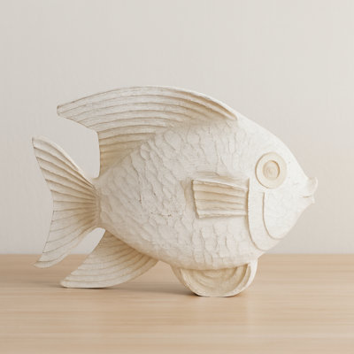 Bywood Minimalist Resin Fish Figurine Object for Home Decor - Decorative Coastal Sculpture for Office, Table, and Living Room Decorations - White