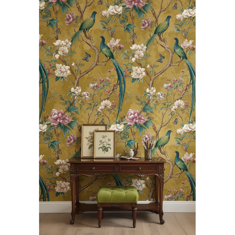 Papier peint floral, élégante murale rétro