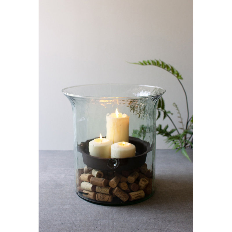  Extra Large Glass Candle Holder with Rustic Metal Insert, 12.5'' H x 12.5'' W x 12.5'' D