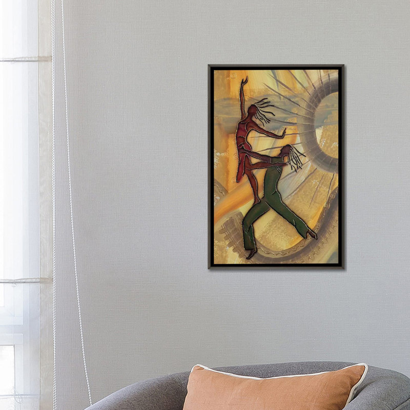 Danseurs par Fred Odle-impression, Pas de tapis, H 26 po x l 18 po x 1,5 po, Toile encadrée de bois rustique foncé