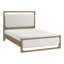 Lit moderne tapissier à finition brun clair avec tête de lit et pied de lit texturé, grand, durable et élégant