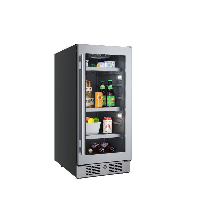 15 Inch Wide 86 Can Beverage Center with LED Lighting Door Lock and Right Hinge
