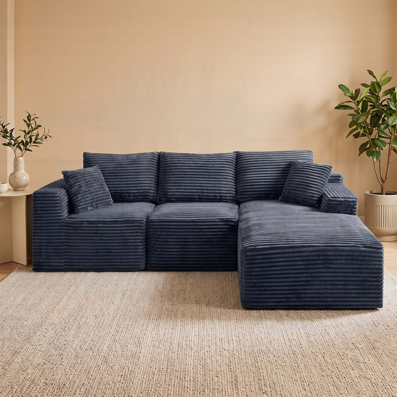 Canapé modulaire 103,9 pouces Cloud, Velours côtelé gris, Gris