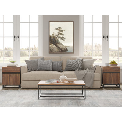 Epping 2 Piece Modern End Table With 1 Drawer & 1 Storage Cabinet, Farmhouse Sofa Table, Wooden Rustic Side Sofa Table With Metal Leg For Living Room, Nighstand For Bedroom
