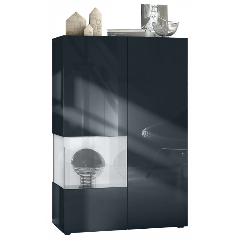 Alhassane Display Cabinet, Black/White High Gloss