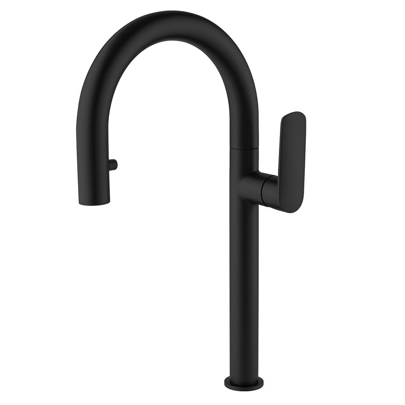 REMUS Kitchen Single Hole Pull Down Kitchen Faucet, Matte Black