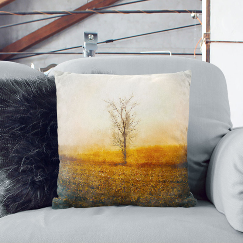 Summer Tree Painting Cushion with Filling, 40cm H x 40cm W x 15cm D, Stone