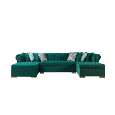 Lorena Green Velvet Sectional Chaise