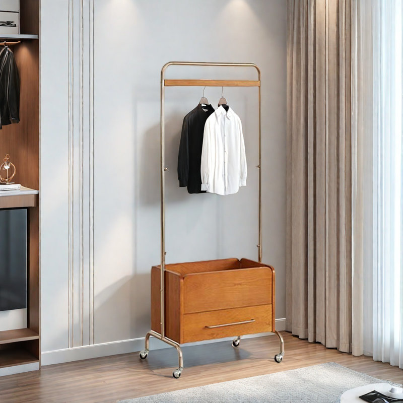 Portemanteau avec roulettes à 360 ° en acier inoxydable durable, Brun