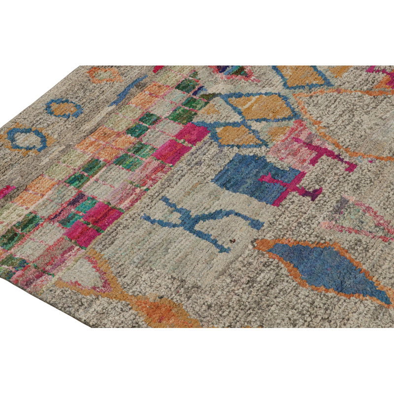 Moroccan Hand Knotted Geometric Area Rug, Rectangle 9' x 12'