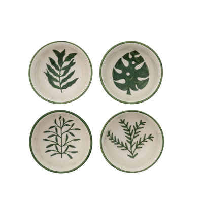 Hand-Painted Stoneware Bowls With Botanical Interior