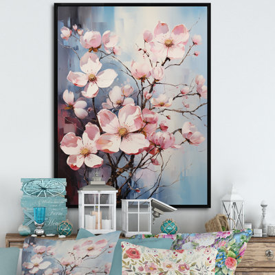 Rêve de cornouiller rose et gris sur toile