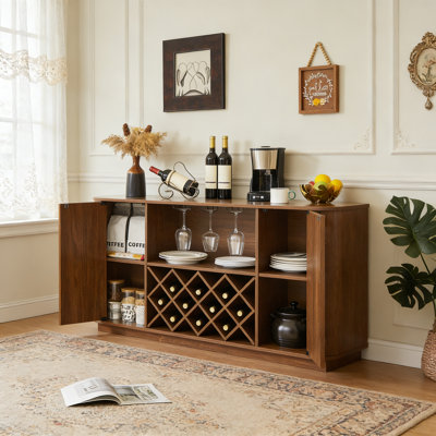 58" Modern Wine Bar Cabinet With Storage, Farmhouse Liquor Whiskey Coffee Station by George Oliver