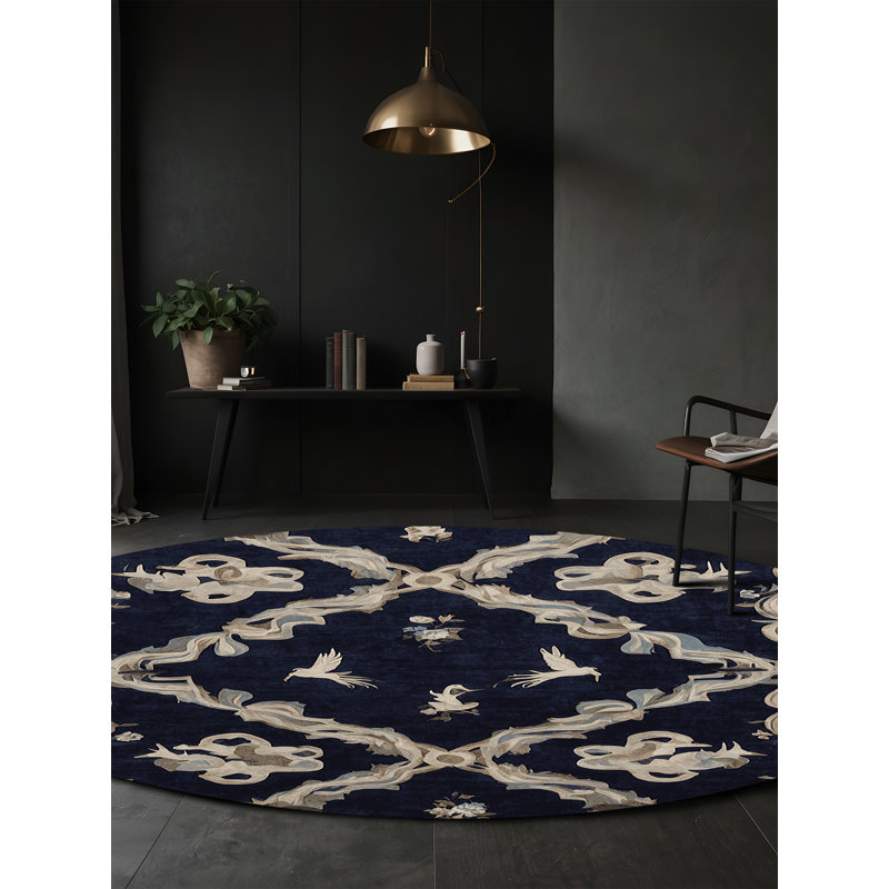 Machine Washable Gray Area Rug, Round 4'