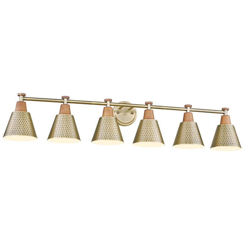 6 - Light Dimmable Industrial Vintage Vanity Light With Metal Shade, Brass, Gold