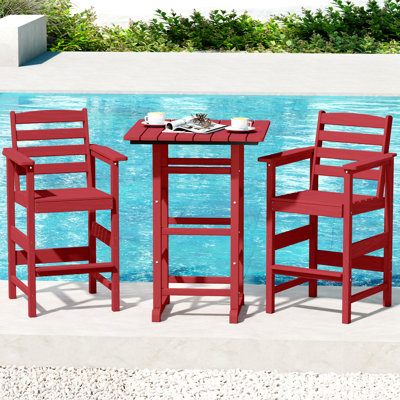 Ensemble de bar 3 pièces en PEHD - table de bistro de patio toutes saisons et 2 grandes chaises de bar, mobilier d'extérieur résistant à la décoloration pour balcon, terrasse, cour ou bord de piscine