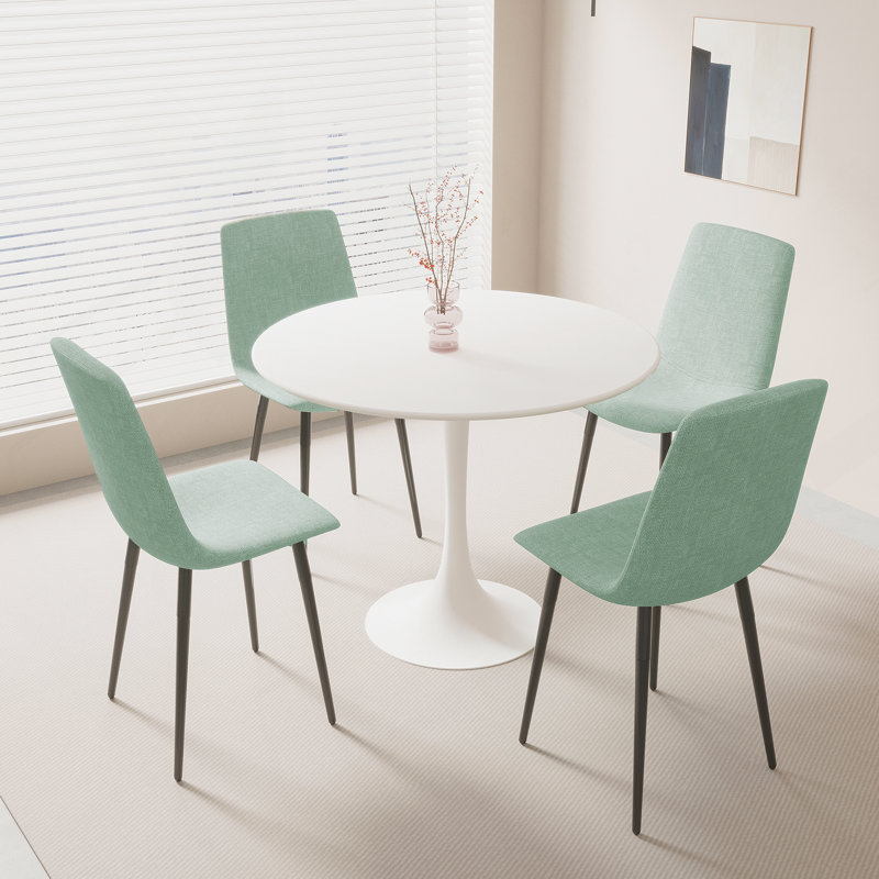 5-Piece Round Dining Table Set, Dining Table With 4 Upholstered Chairs