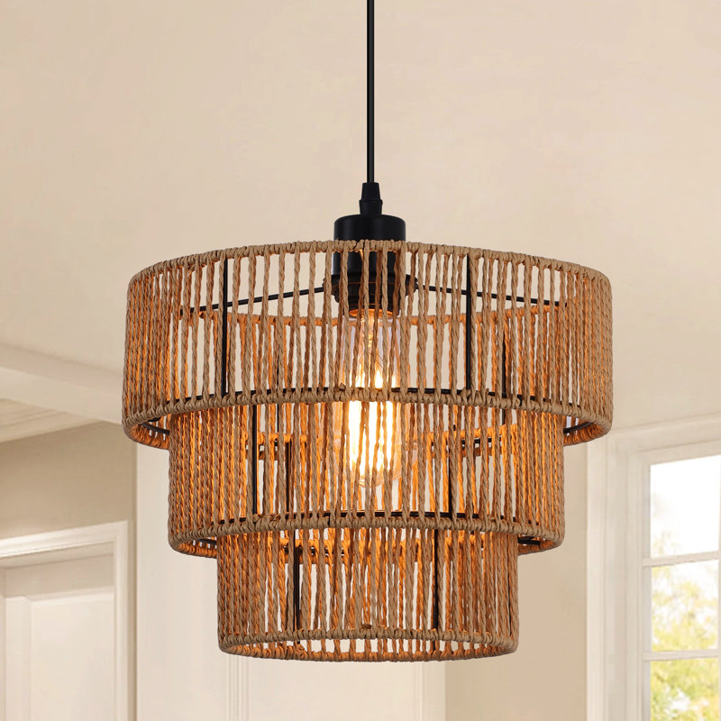 Luminaire suspendu simple en rotin à 1 lumière Lonnie