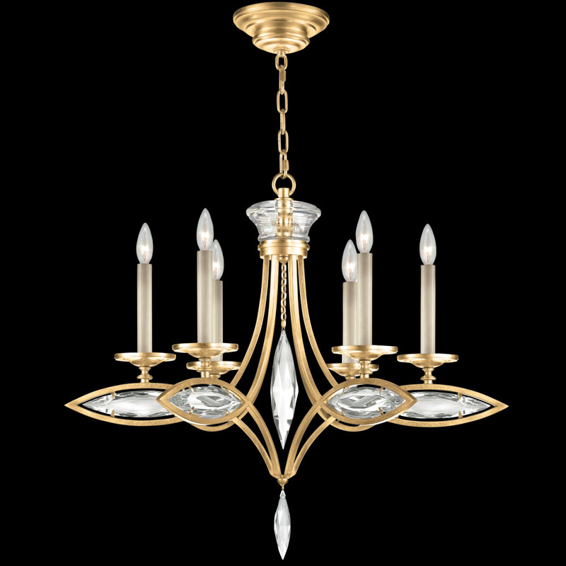 Marquise Gold Leaf 6-Light Chandelier with Hand-Cut Crystals