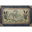 Small Artistic Pictorial White Swans Antique Folk Art American Hooked Rug