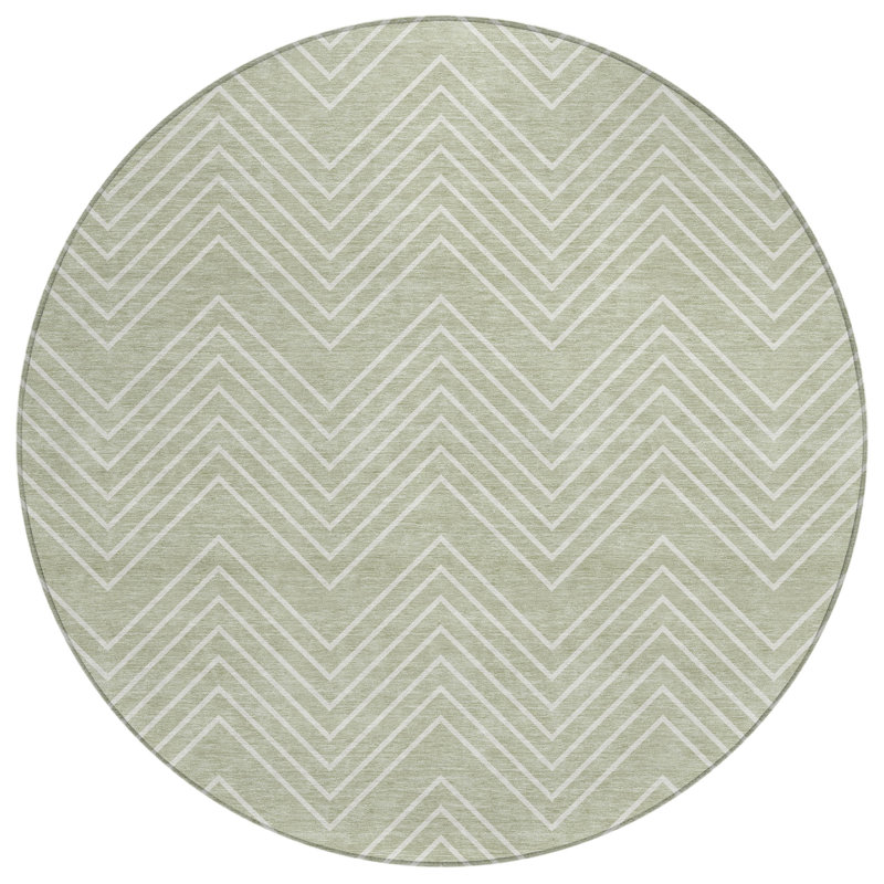 Machine Washable Indoor/Outdoor Kerwin ACN2390 Geometric Rug, Round 8'