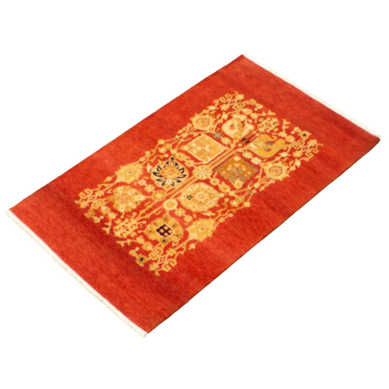 Tapis rouge / orange en laine noué à la main