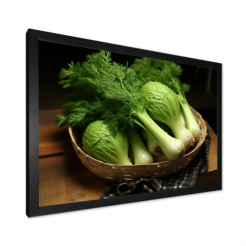 «Kitchen Fennel Herbs Fantasy 5 - Floral Herbs», art mural, Cadre d'angle fermé noir, H 12 po x l 20 po x P 1 po