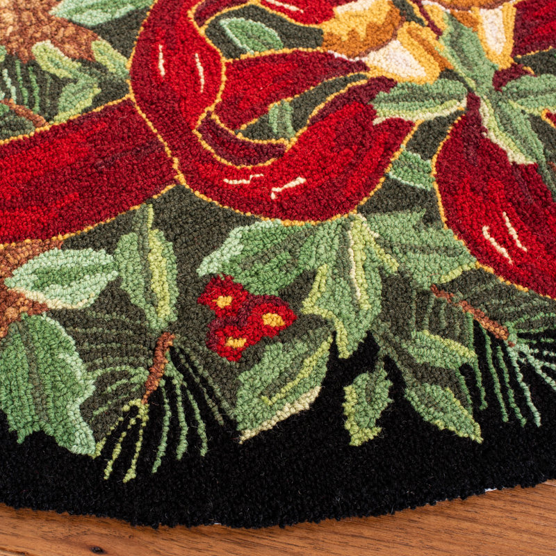 Vintage Posters Wool Pile Oriental Rug in Red/Green, Round 3'