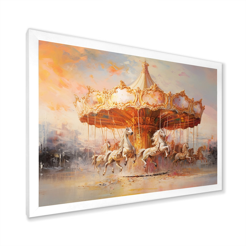 «Carousel In Sunset Charm I», reproduction sur toile, H 12 po x l 20 po, Cadre photo blanc
