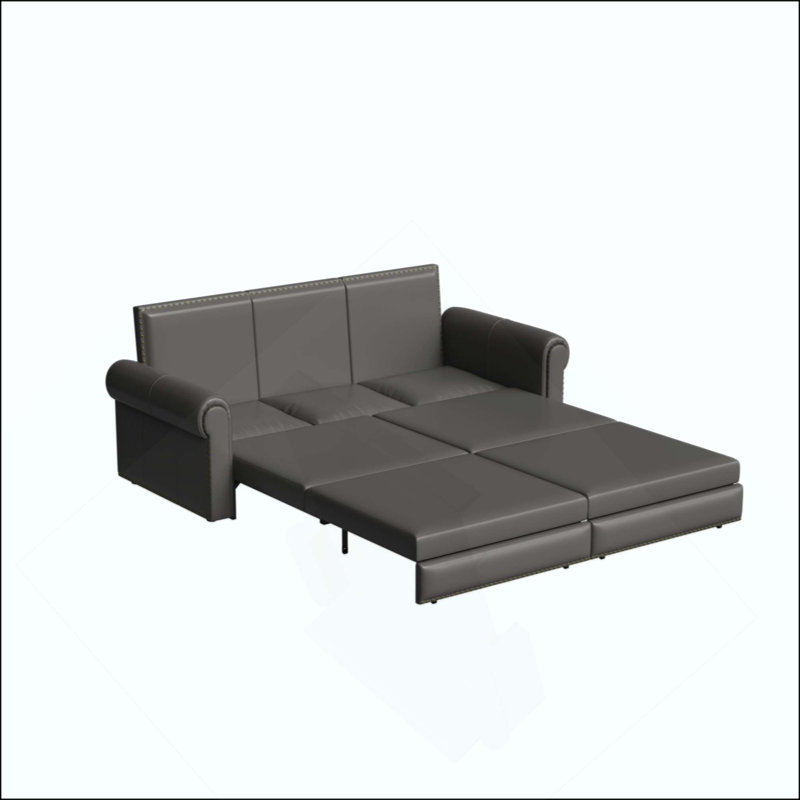 Chesterfield 3-in-1 Convertible Sleeper Sofa, Faux Leather Pull Out Sofa Bed with Nailhead Trim and Rolled Arms, Multi-Functional Retro Sofa for Living Room Bedroom