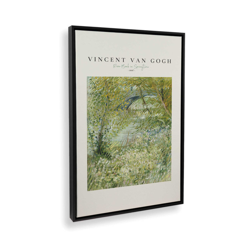 Van Gogh's River Bank au printemps v2, Cadre flottant noir satiné, H 36,75 po x l 24,75 po