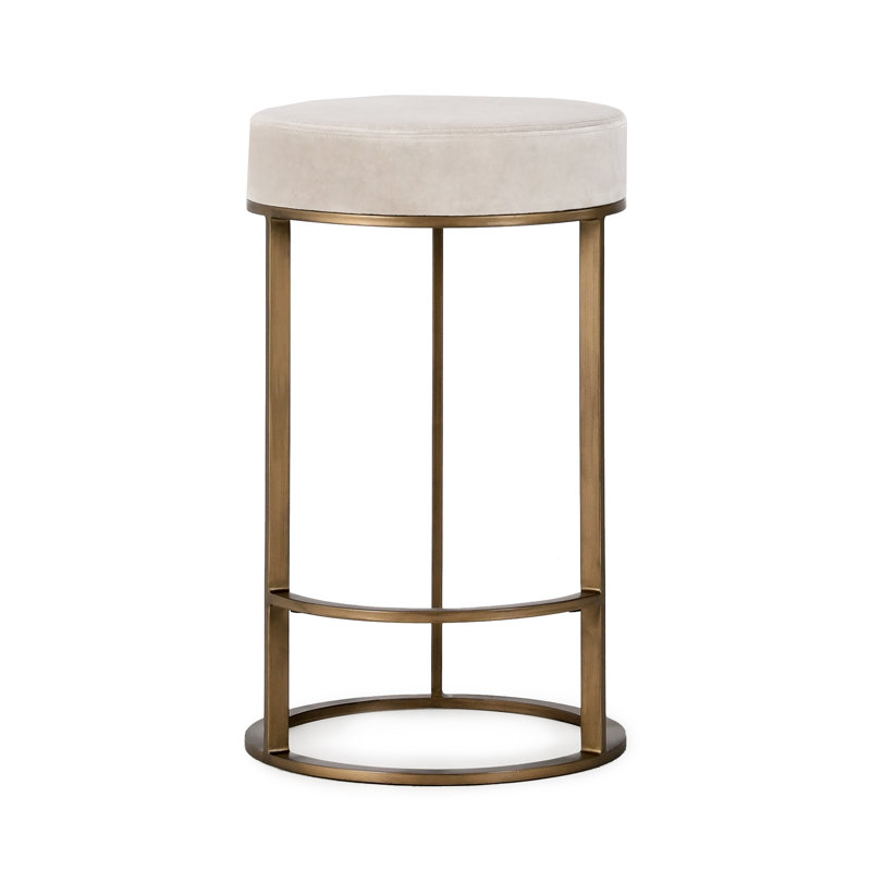 Quinn Upholstered Fabric Counter Stool, Natural Seat/Brass Frame