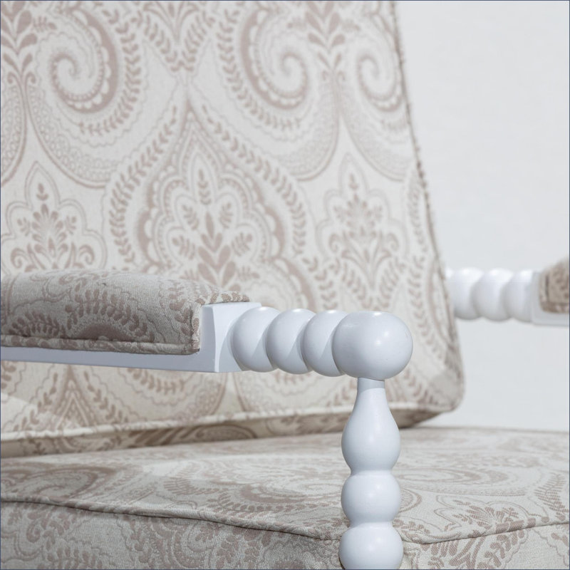 Fauteuil Spindle, finition blanche, tissu cachemire taupe