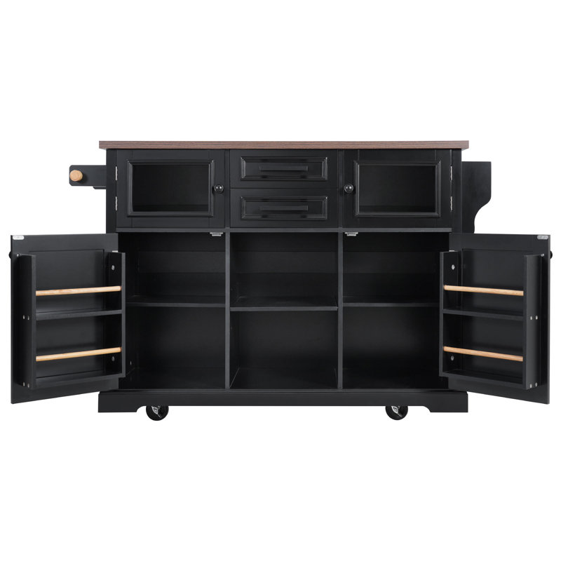Rustic Wood Kitchen Island With Storage & Drop Leaf, Mobile Farmhouse Style