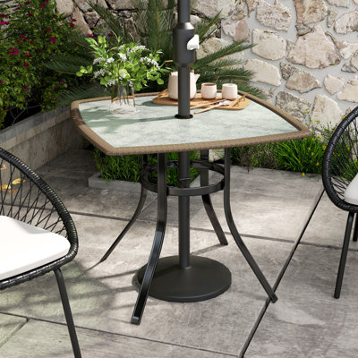 Table de patio avec trou pour parasol, table de salle à manger, 34 po, brun foncé