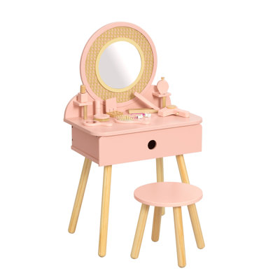 Kids Vanity Table And Chair Set, Ideal Pretend Makeup Gift 11 Accessories Included