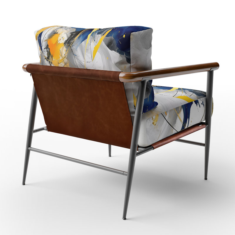 Chaise d'appoint rembourrée à motif abstrait bleu foncé et or Strokes 14ème, Noir