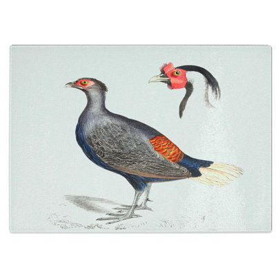 Tempered Glass Crested Pheasant Illustration Chopping Board