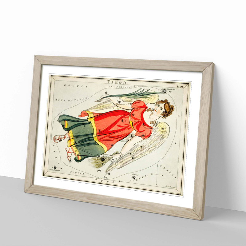 Astronomical Zodiac Chart Of The Virgo - Single Picture Frame Painting, 24cm H x 33cm W x 2cm D, Oak