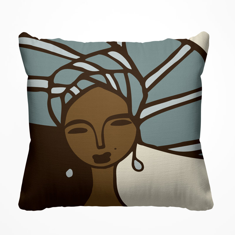Coussin Abike Tribal Abstract, L 15 po x H 15 po, Bleu