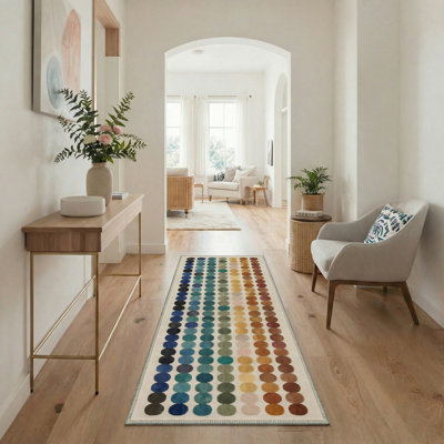Abdellah Modern Geometric Machine Washable Beige Indoor Area Rug with Non-Slip Backing