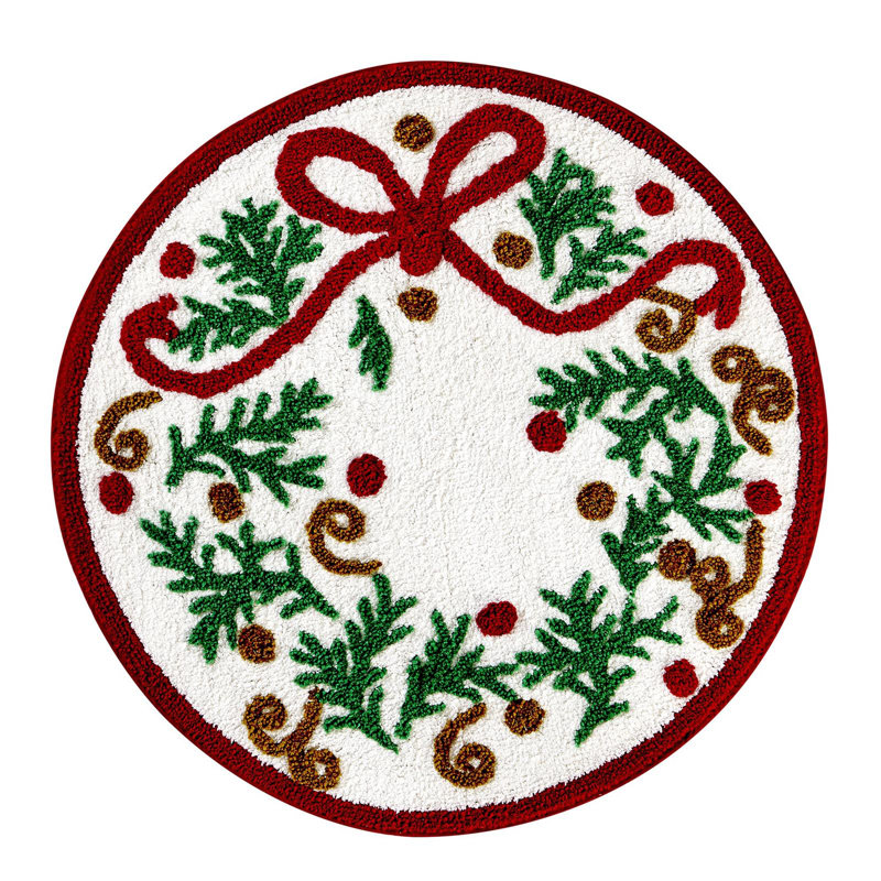 Hallmark Multi Christmas Wreath Tufted Holiday Bath Rug, 30" Round